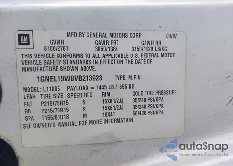 1997 Chevrolet Astro from USA, damaged, VIN 1GNEL19W8VB213923